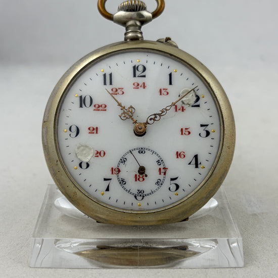 Reloj de bolsillo rústico de cuerda manual con indicación de 24 horas