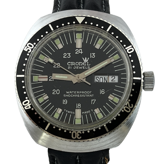 Taucher Cronel Handaufzug Day & Date mit Lünette