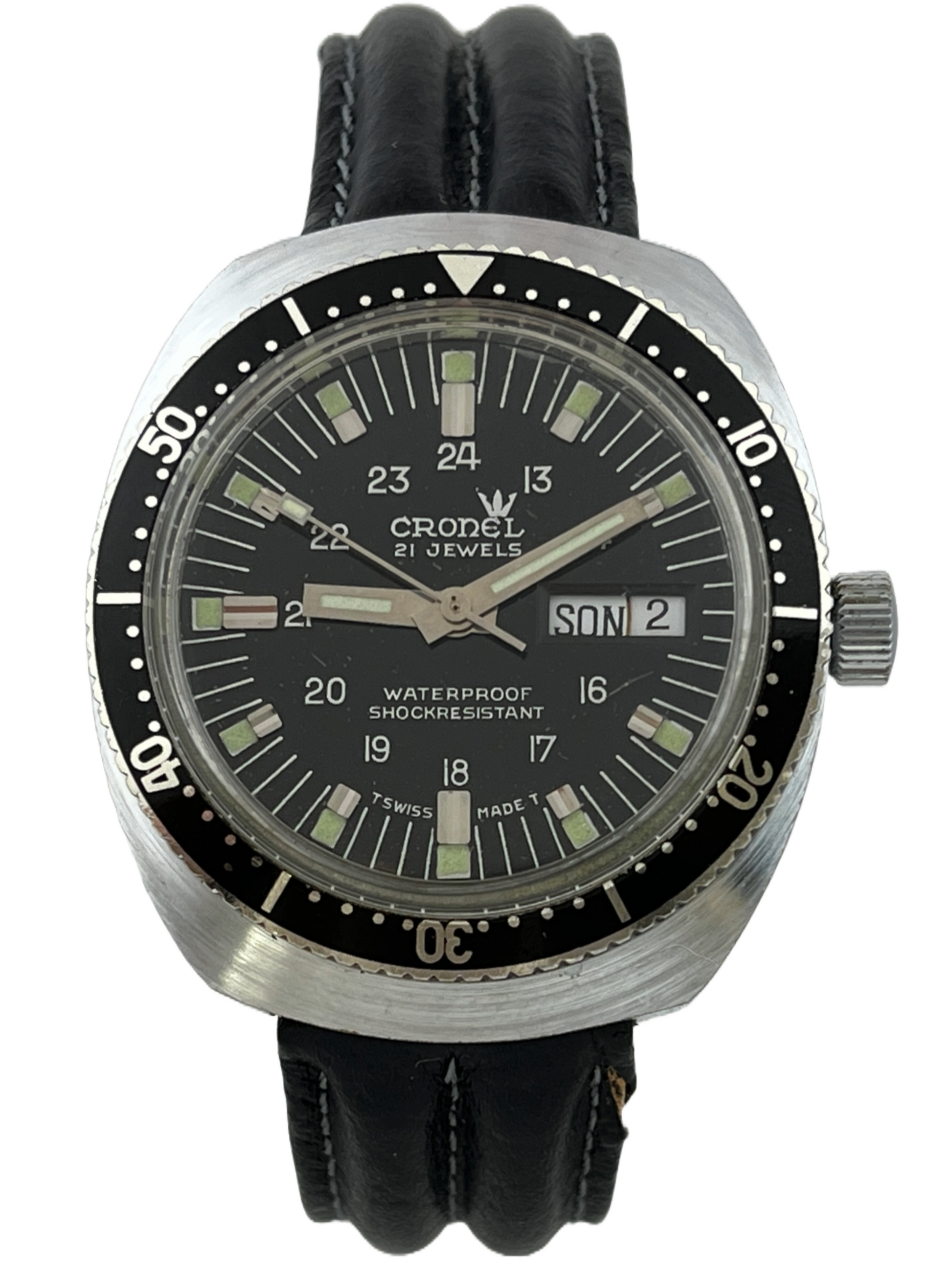 Taucher Cronel Handaufzug Day & Date mit Lünette
