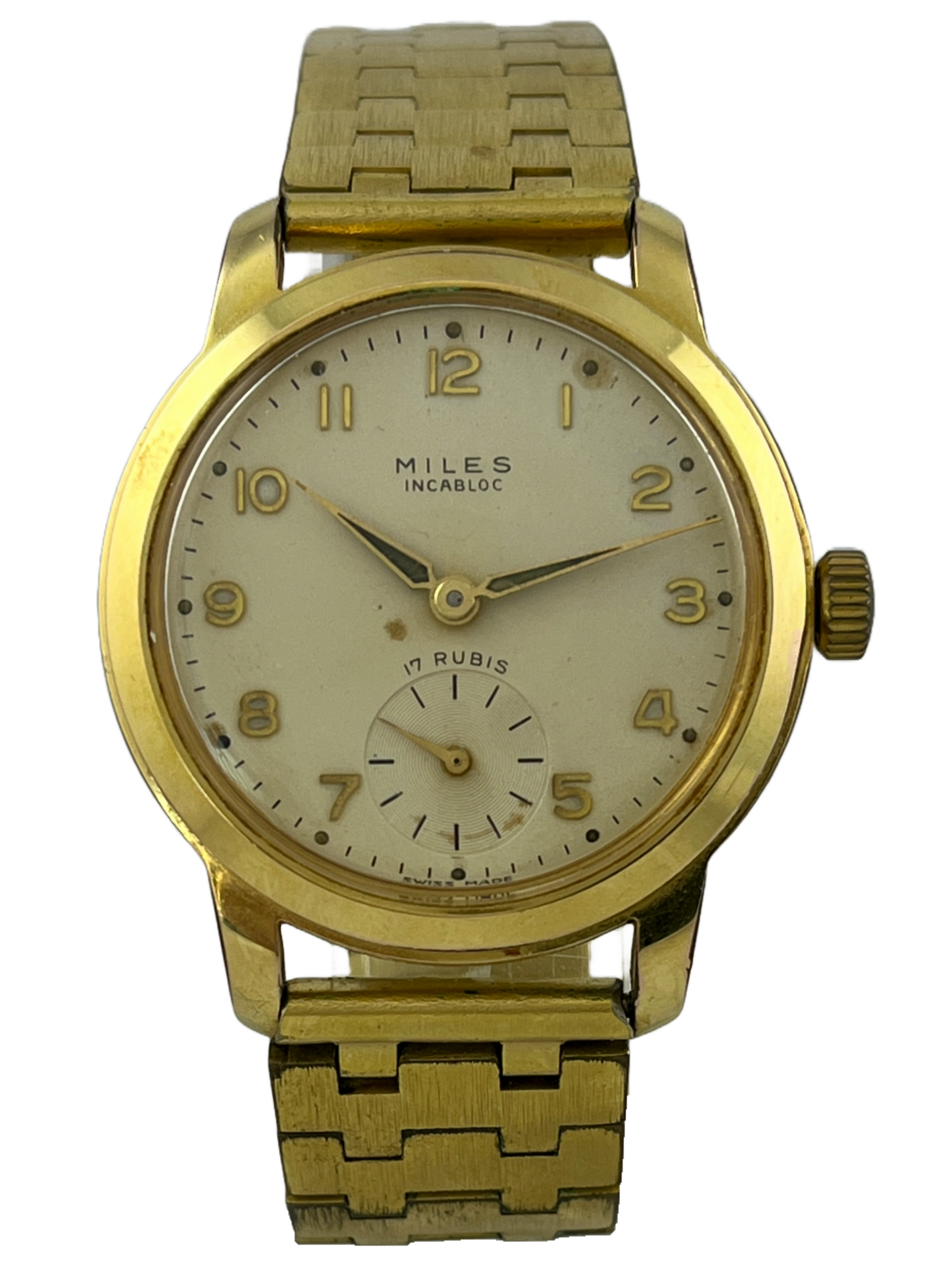Goldene Miles Handaufzug mit Wehrmachtswerk AS 1130 und Schild