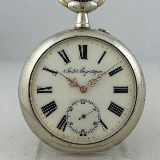 Massive Taschenuhr 69mm Argentan Handaufzug mit Emaille