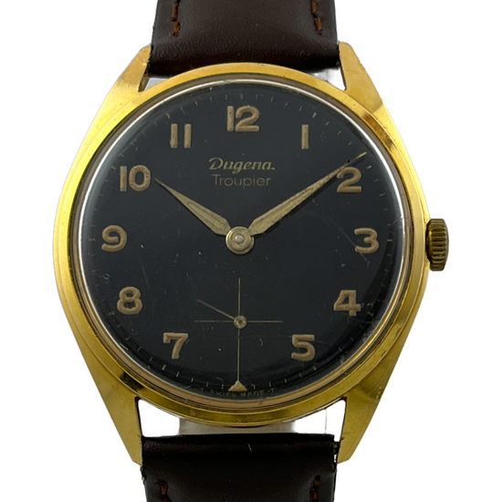 Militär Dugena Troupier black dial Handaufzug AS 1130
