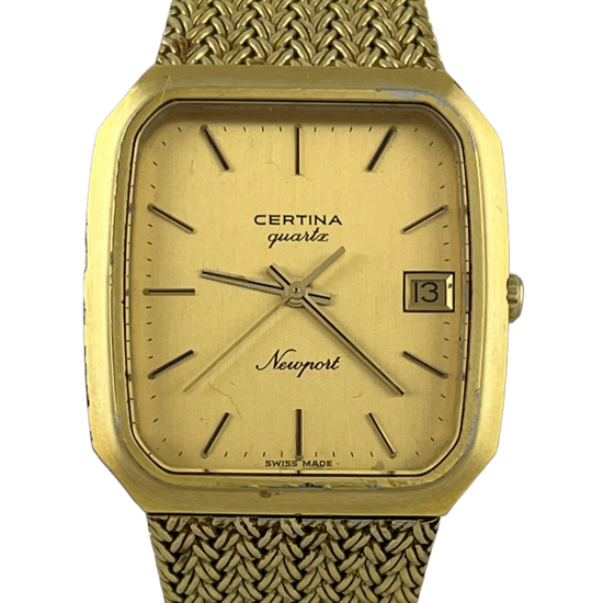 Luxuriöse goldene Certina Newport Quartz mit Datumsanzeige