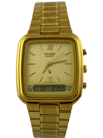 Goldene NOS Citizen Alarm Chime Quartz Ana-Digi mit Schild
