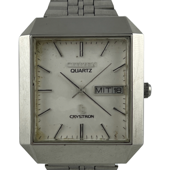 Rechteckige Citizen Crystron Quartz Day & Date mit Armband