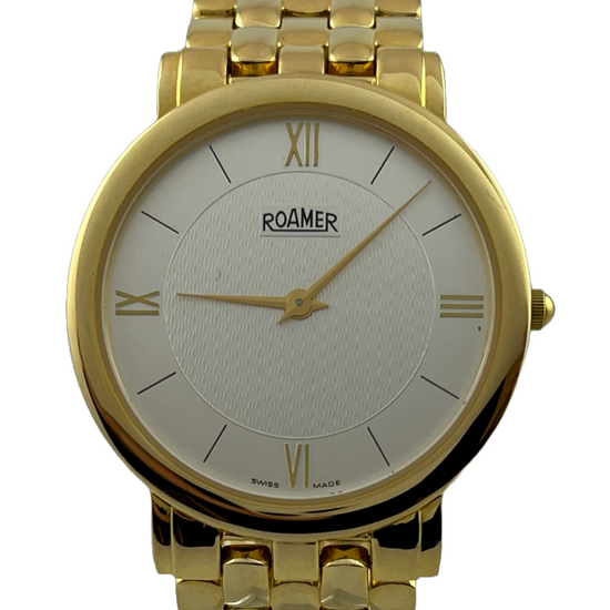 Goldene NOS Roamer 510 957 Quartz mit Originalband und Schild
