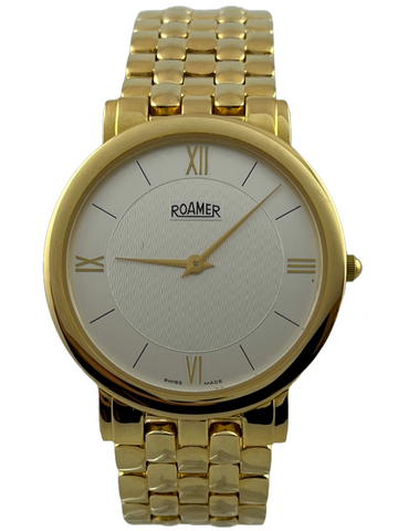 Goldene NOS Roamer 510 957 Quartz mit Originalband und Schild