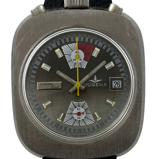 NOS Dugena Chronodesk Bullhead Handaufzug Chronograph Valjoux 7734