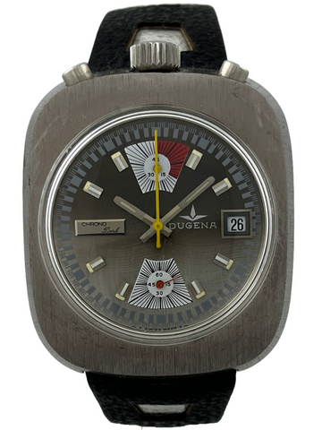 NOS Dugena Chronodesk Bullhead Handaufzug Chronograph Valjoux 7734