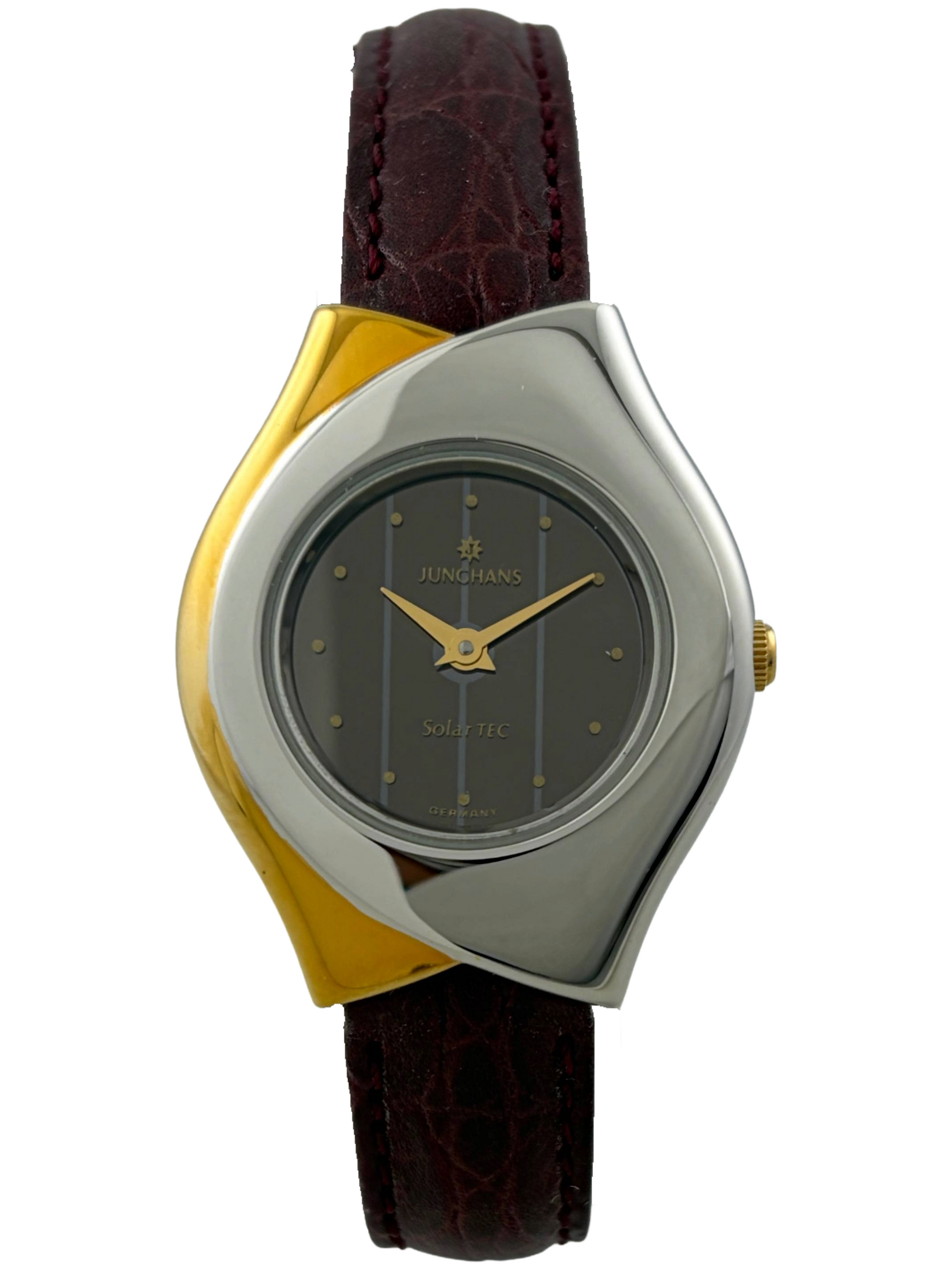 NOS Junghans Solar TEC floral Stahl/Gold Quartz mit Box