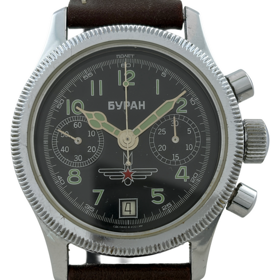 Poljot Buran Handaufzug Flieger Chronograph mit Glasboden