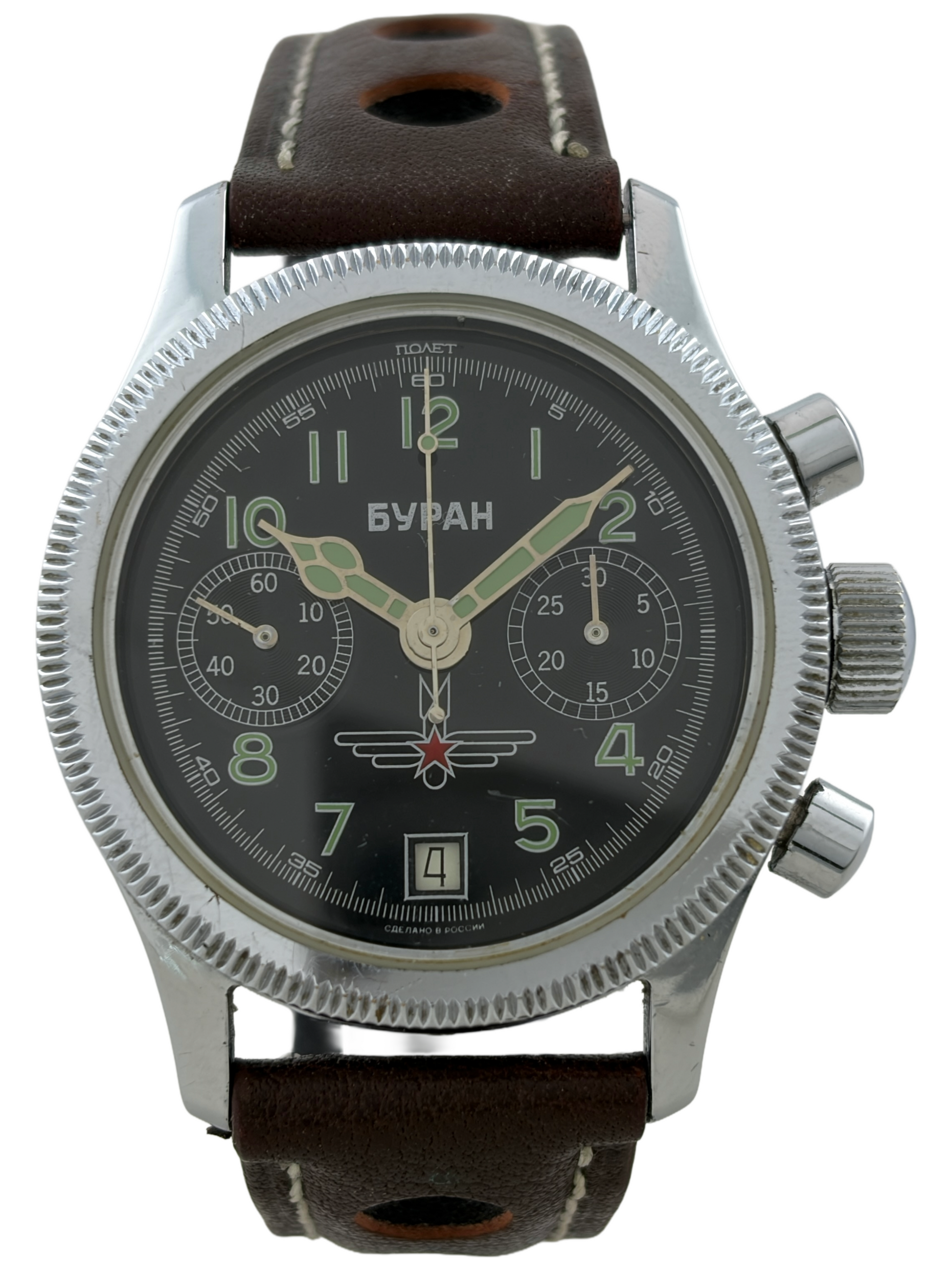 Poljot Buran Handaufzug Flieger Chronograph mit Glasboden