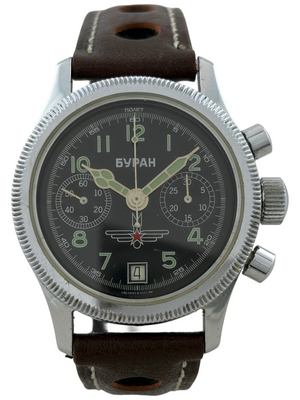 Poljot Buran Hand-Wound Pilot's Chronograph with a Crystal Back