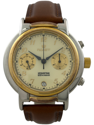 Chronographe Poljot à remontage manuel, acier/or, avec date