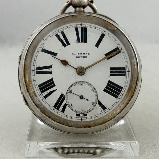 Taschenuhr H. Stone Leeds Schlüsselaufzug 58mm aus 0,925er Silber