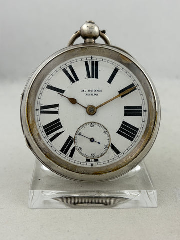 Taschenuhr H. Stone Leeds Schlüsselaufzug 58mm aus 0,925er Silber