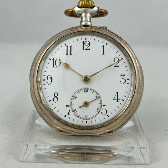 Taschenuhr Handaufzug aus 0,800er Silber mit goldenen Zeigern