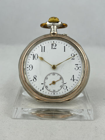 Taschenuhr Handaufzug aus 0,800er Silber mit goldenen Zeigern