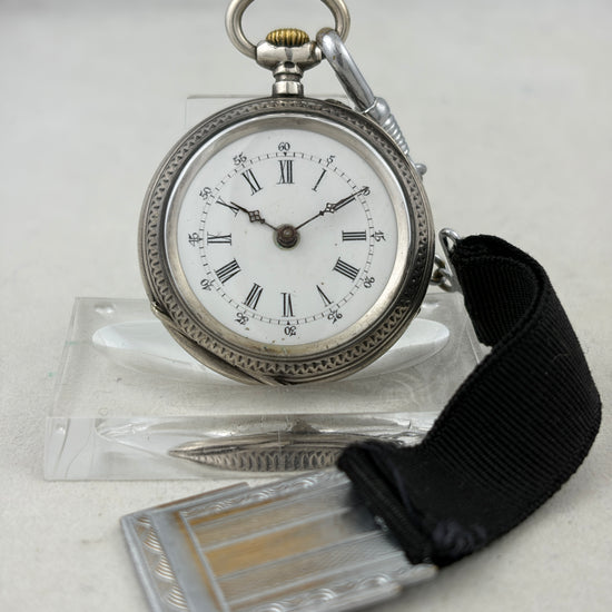 Taschenuhr Handaufzug aus 0,800er Tula-Silber mit Kette