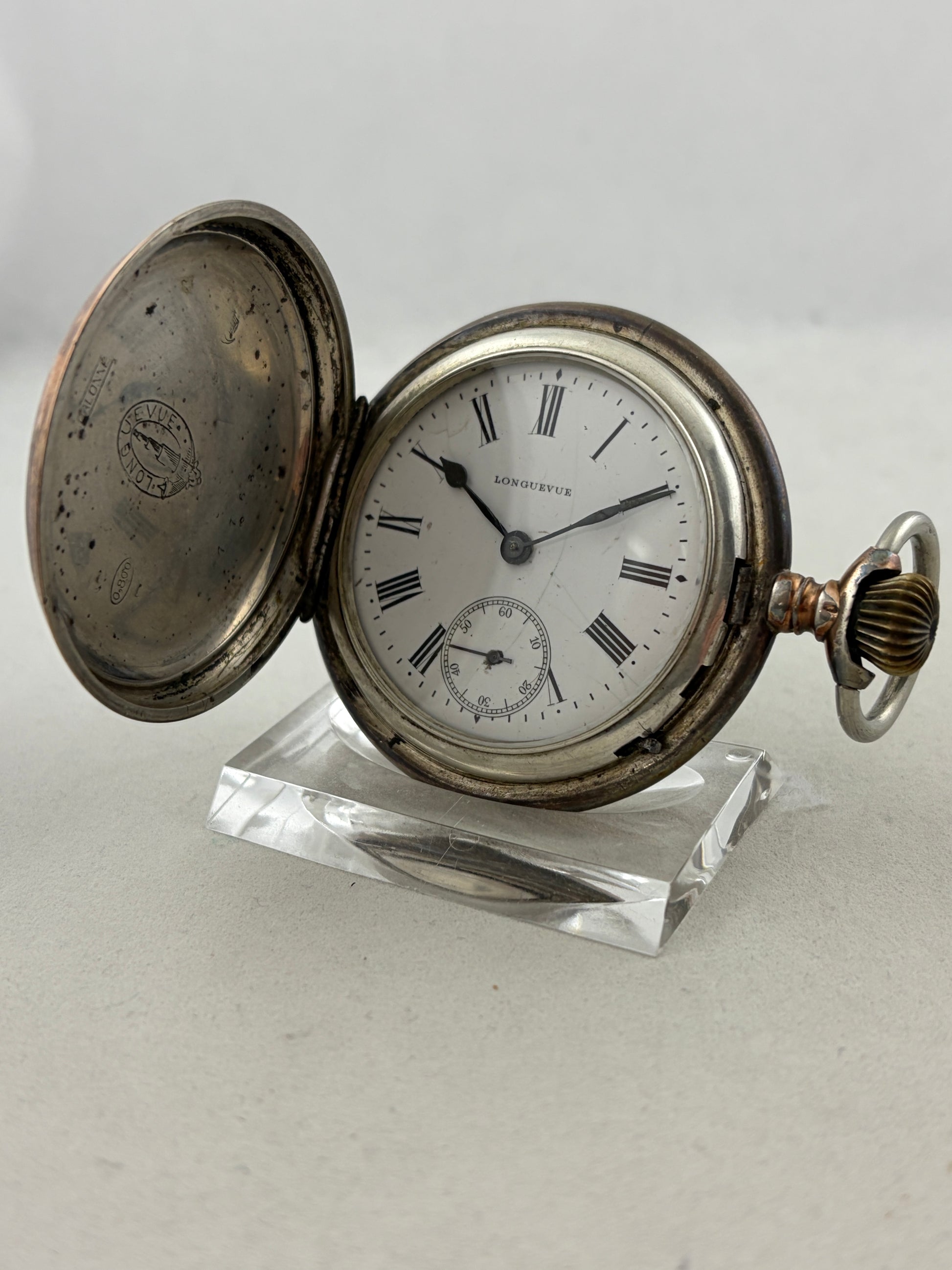 Taschenuhr Longuevue Savonette Handaufzug aus 0,800er Silber