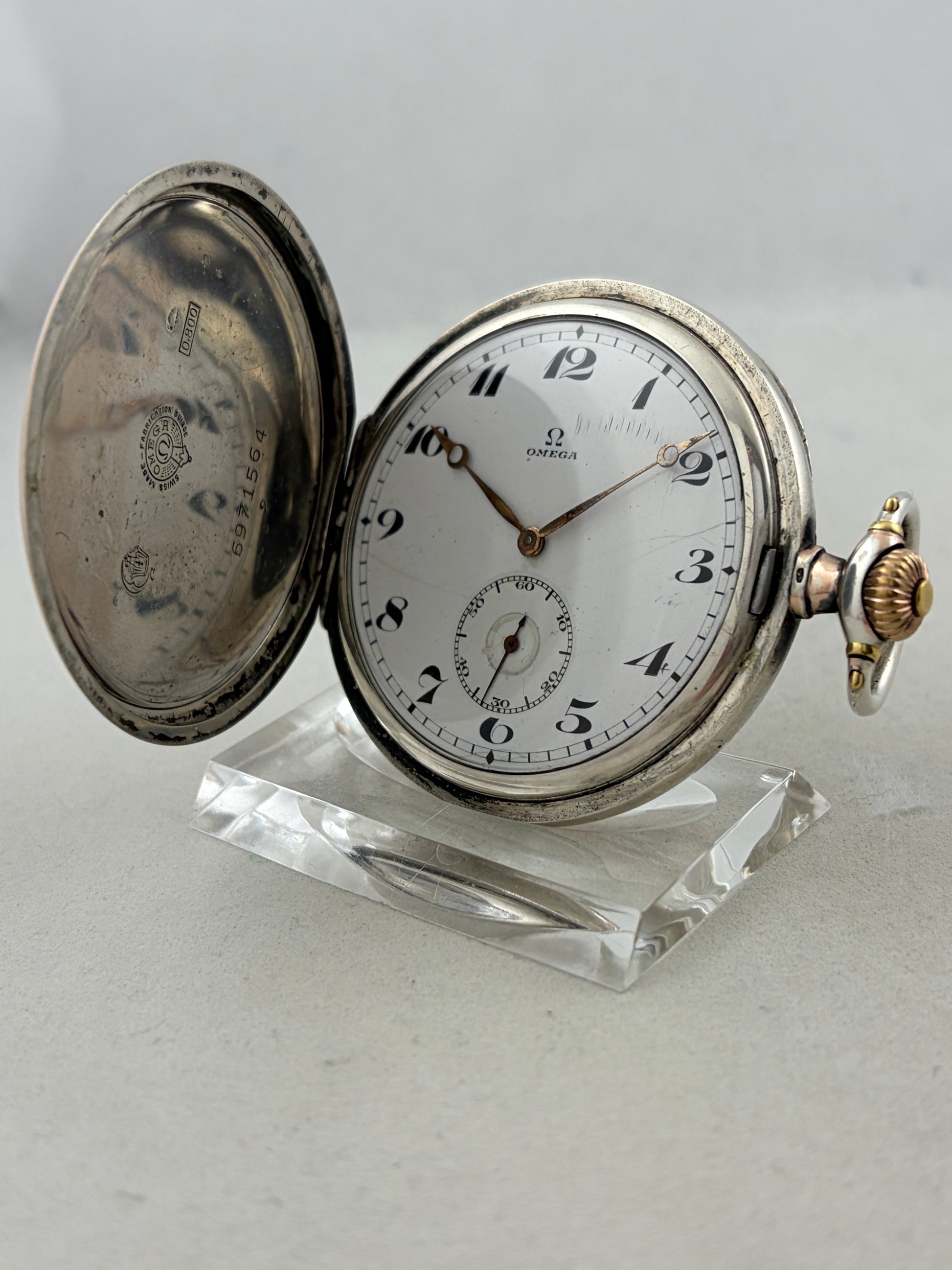 Taschenuhr Omega Handaufzug Savonette aus 0,800er Silber